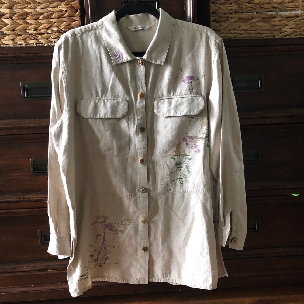 Vintage C.A. Sport linen oversized long sleeve button down shirt in size M